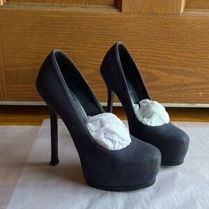 Saint Laurent Tribtoo Platform Pumps Blue Hidden Platform Stiletto YSL Heel